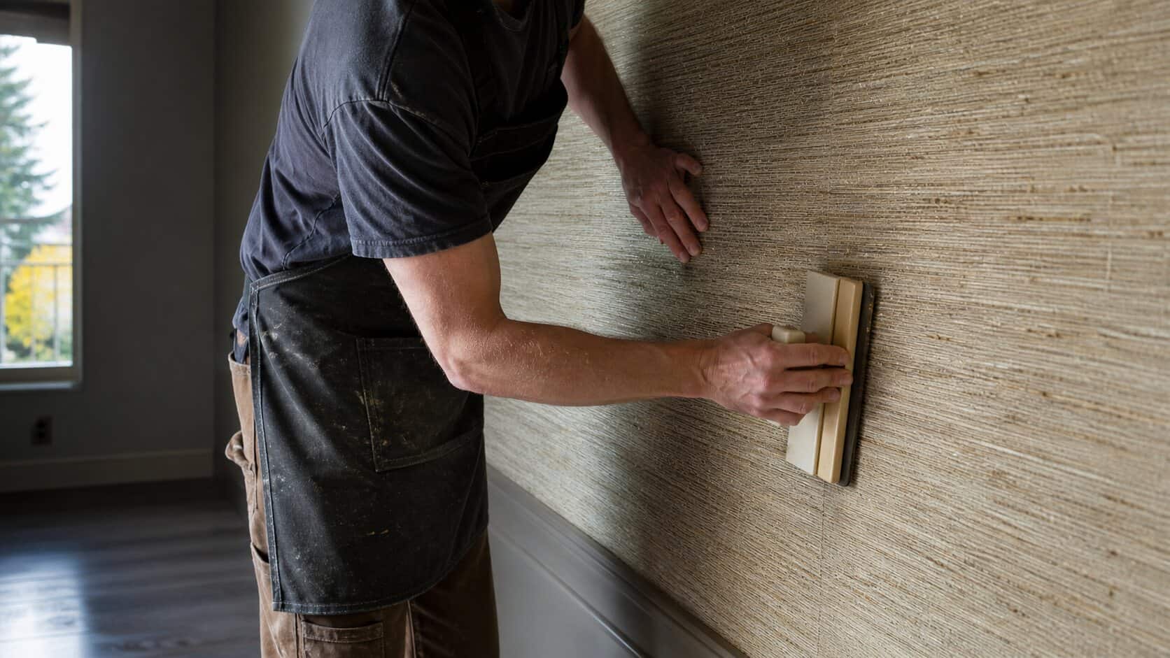 Wallpaper and window film installation work in a finished Calgary interior