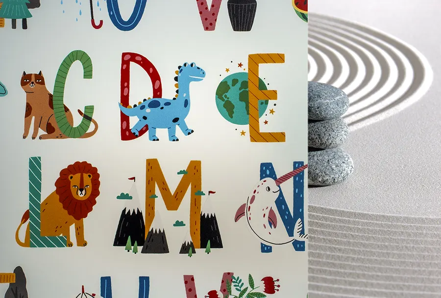 Alphabet Frosted — More designs decorative window film for Calgary glass