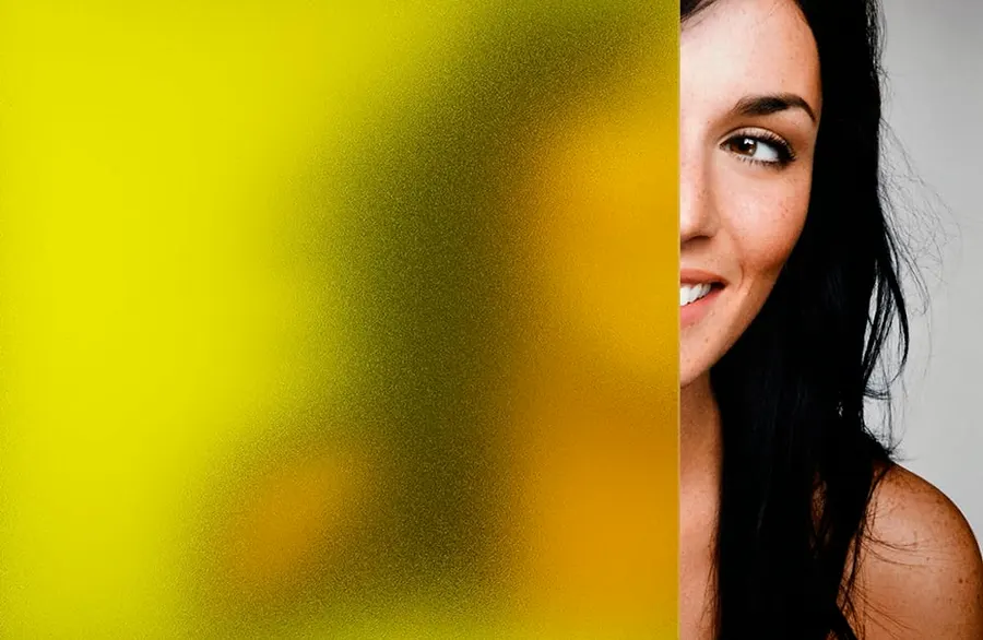 Brimstone Yellow Sand Blast — Coloured frost decorative window film for Calgary glass
