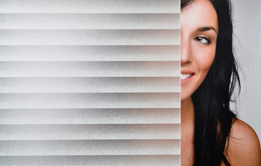 White Frosted Mini Blind — Lines & stripes decorative window film for Calgary glass