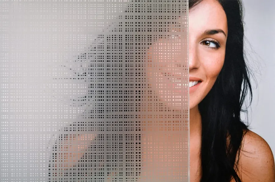 Plaid Etch — Textile & woven decorative window film for Calgary glass