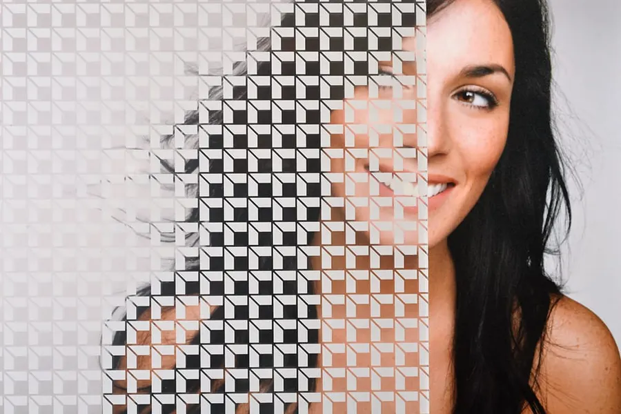 White Cudes — Geometric decorative window film for Calgary glass