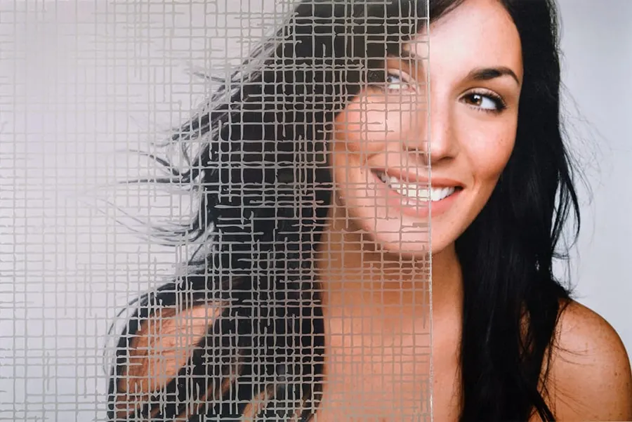 Crosshatch Etch — Textile & woven decorative window film for Calgary glass
