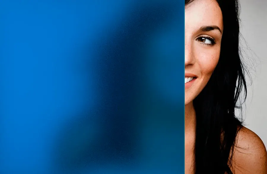 Traffic Blue Sand Blast — Coloured frost decorative window film for Calgary glass