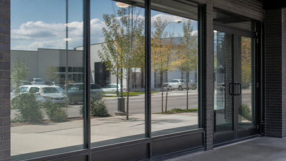 Anti-graffiti film on Calgary storefront glass