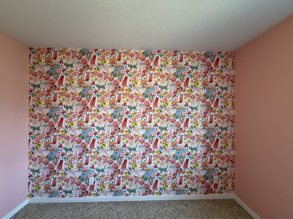 Cat & Floral Feature Wall – Kids Bedroom, Auburn Bay SE Calgary