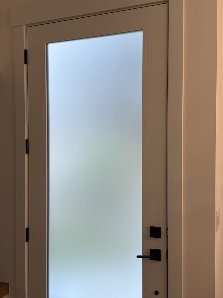 Dusted Crystal Privacy Film on Entry Door Glass - Glenbrook Calgary