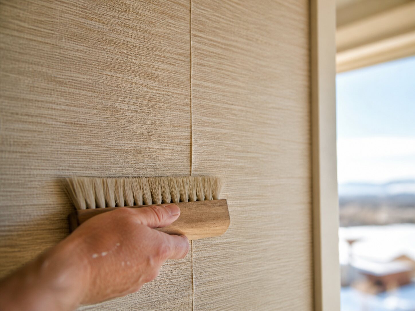 Grasscloth wallpaper texture and installation detail