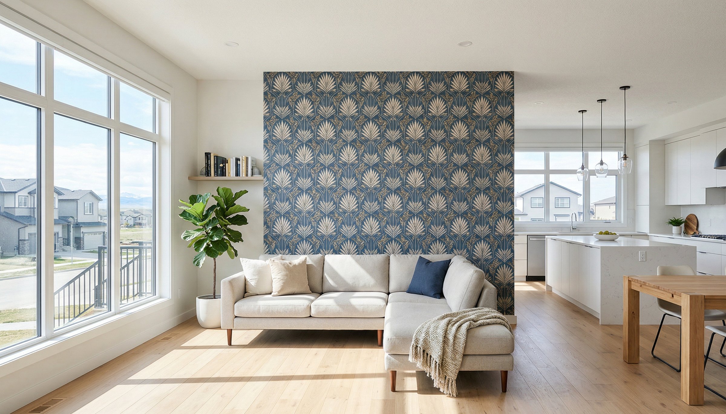 Wallpaper feature wall installed in a newly built Calgary area home