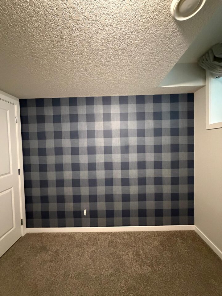 Buffalo Check Wallpaper – Basement Bedroom Accent Wall - Legacy, SE Calgary, AB