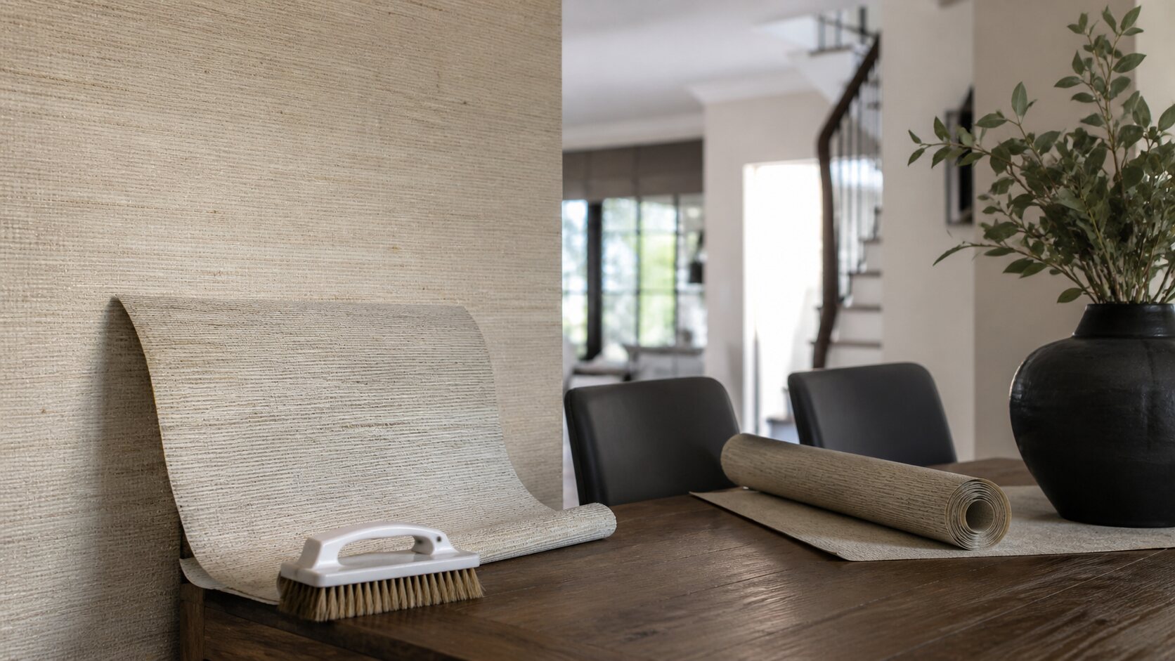 SW Calgary grasscloth wallpaper installation