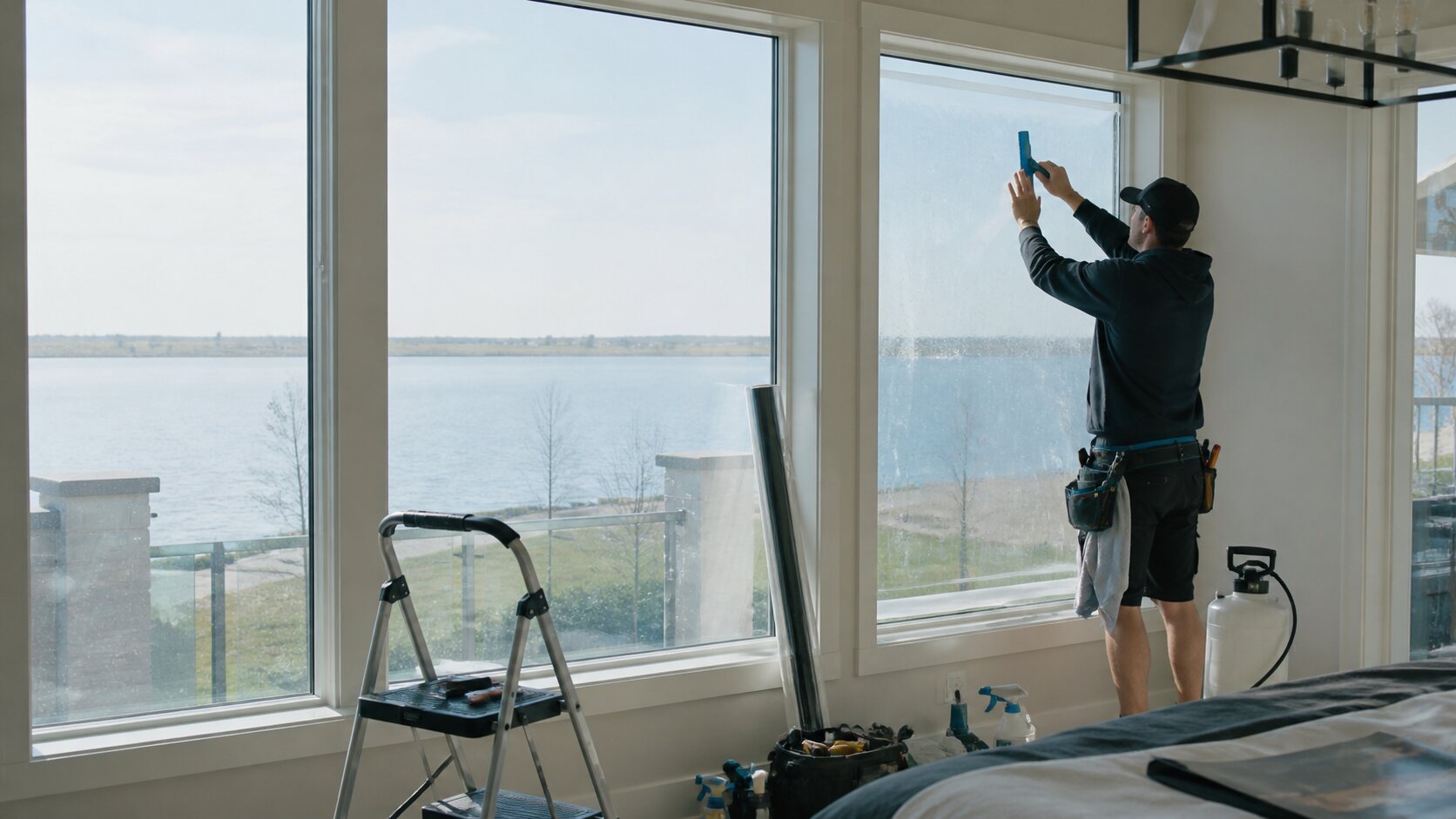 Chestermere lakehouse solar window film and wall finish context