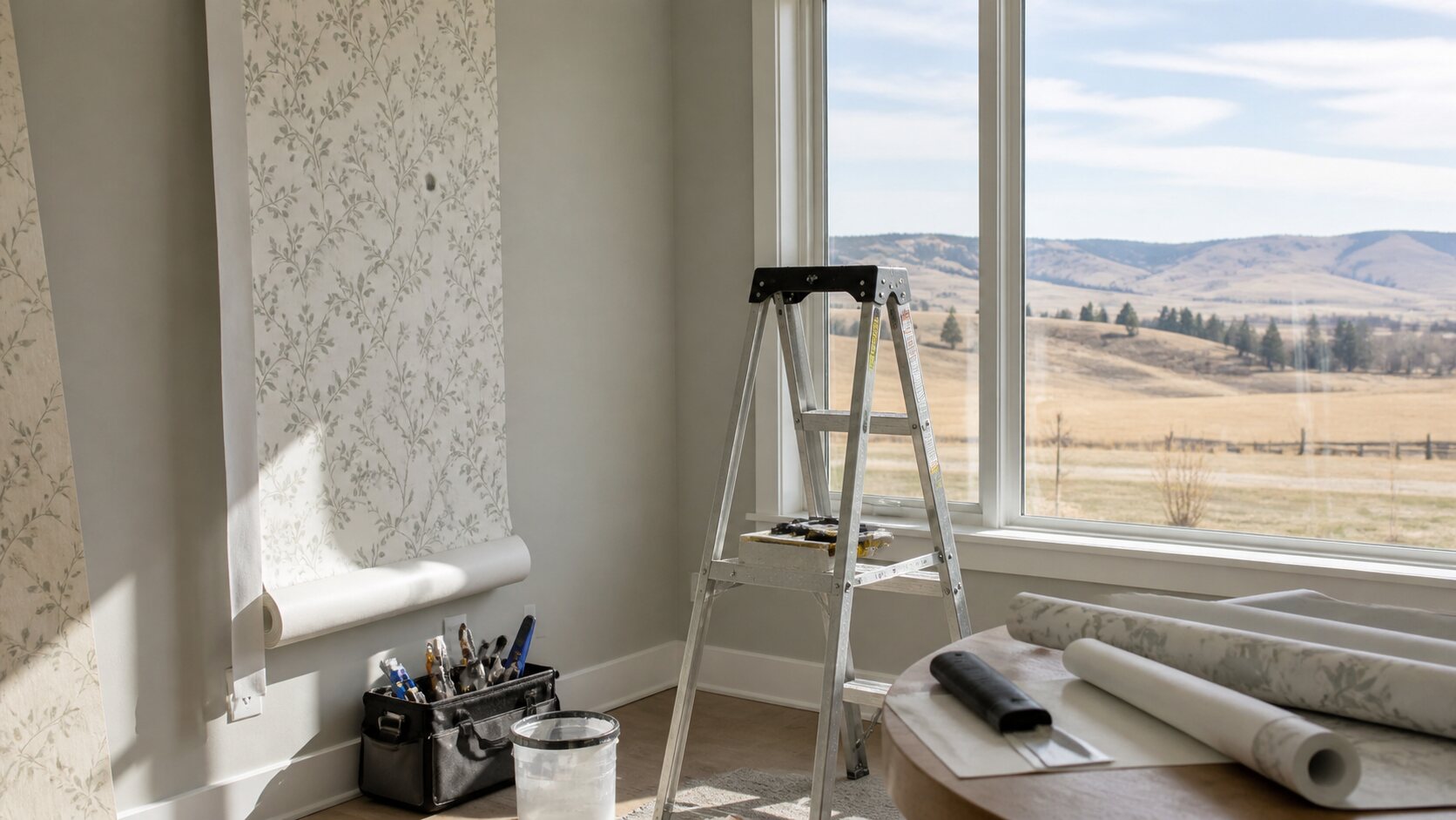 Okotoks estate foyer wallpaper installation