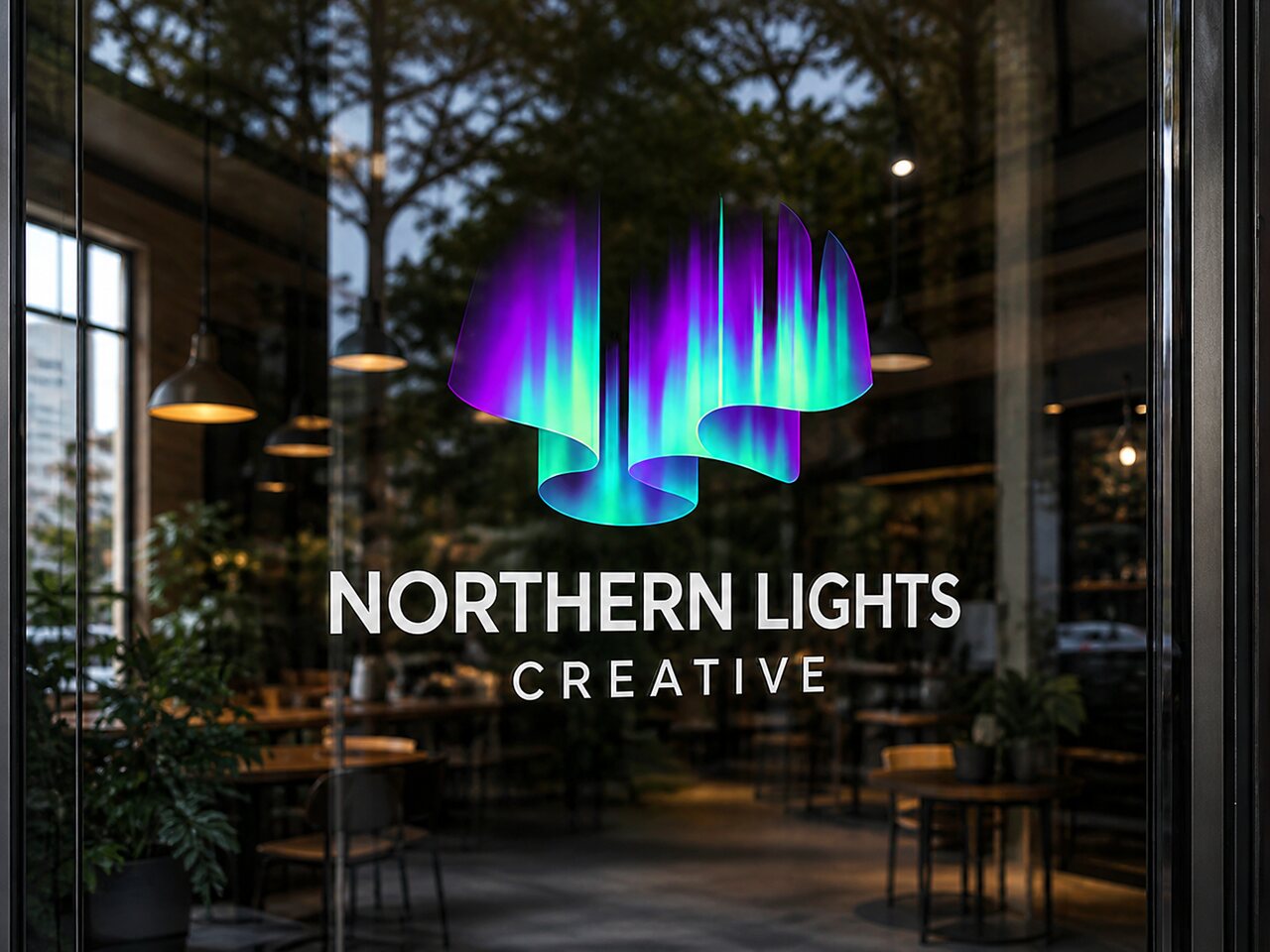 Example: full-colour printed logo on a café storefront window
