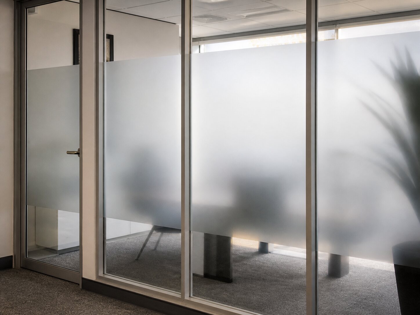 Office glass with privacy window film