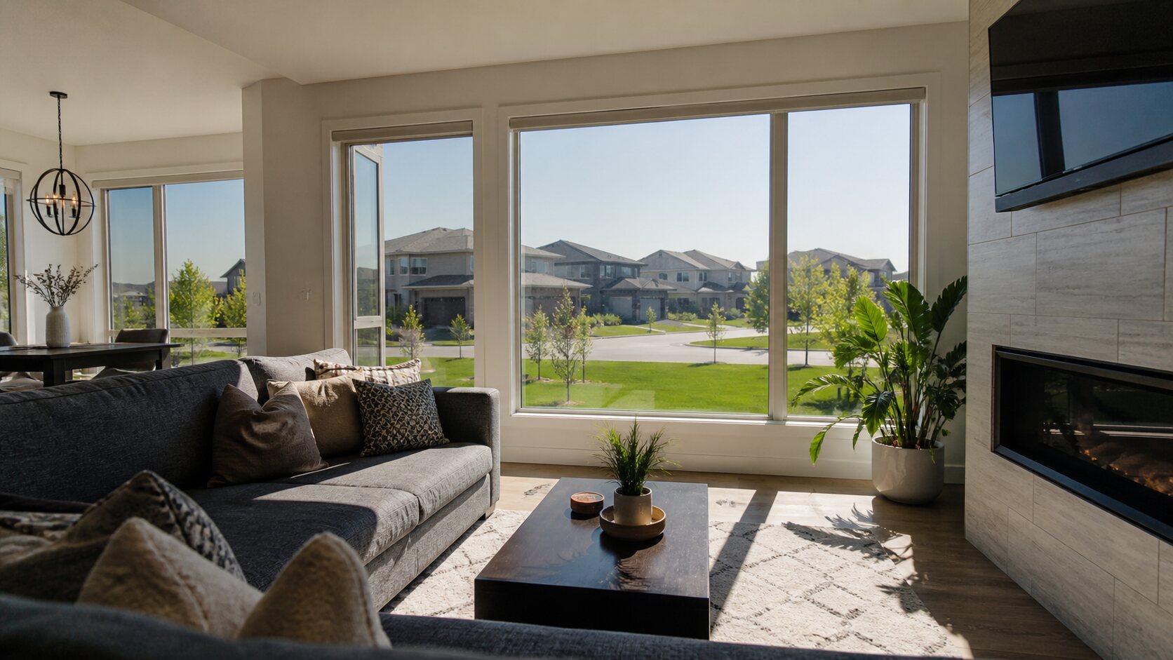 Residential window film and wall finish context in a finished room
