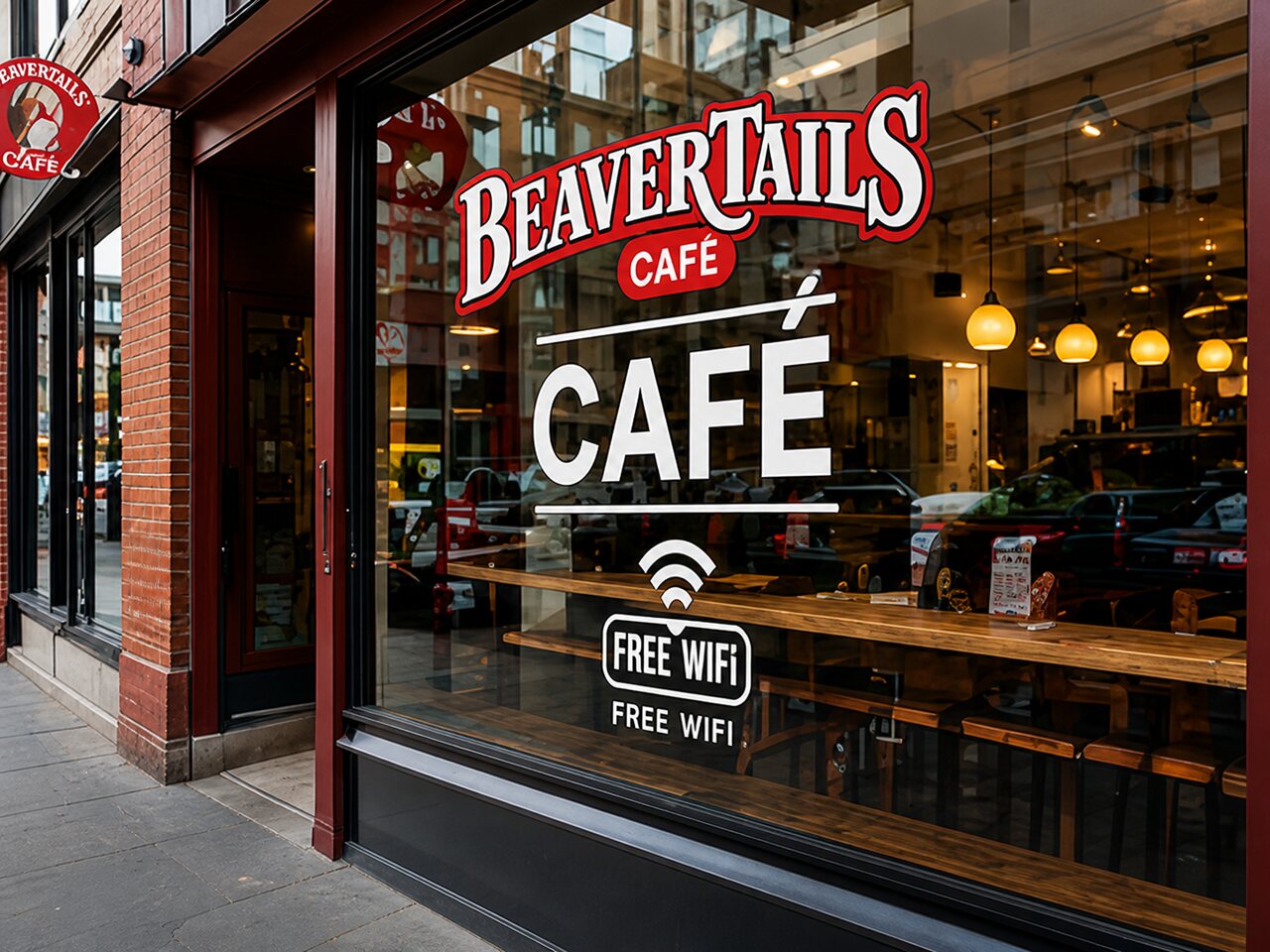 Example: white-ink printed graphics on dark storefront glass