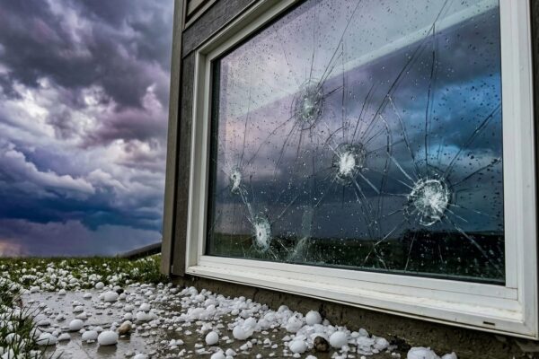 Hail damage protection with security window film installed on Airdrie home window