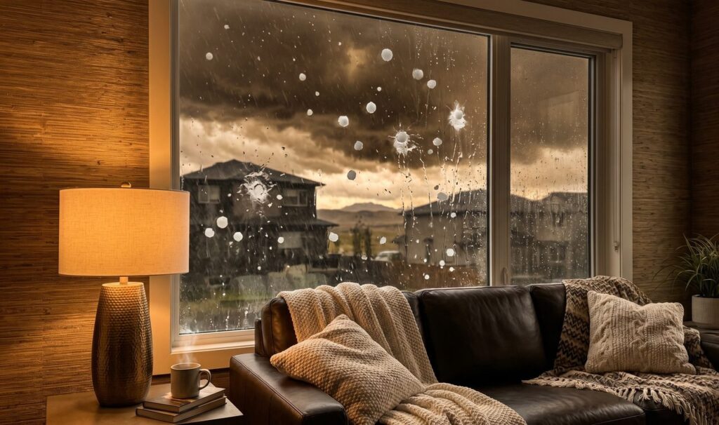 Calgary home window reviewed for hail-season glass containment planning