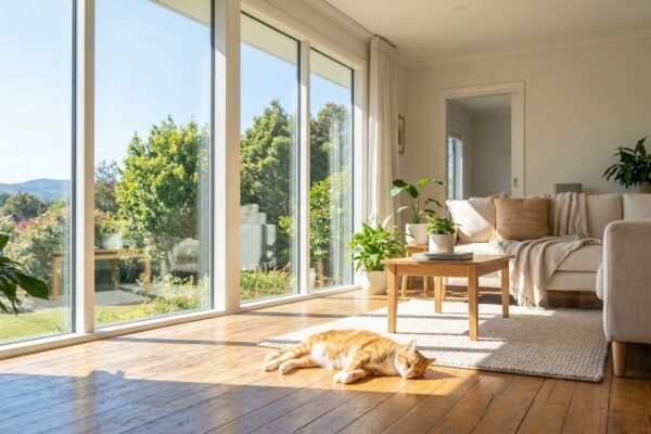 Sunny Calgary living room with solar window film cutting afternoon heat and glare