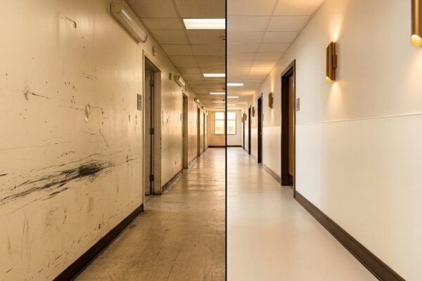 Wall protection installed in a commercial corridor