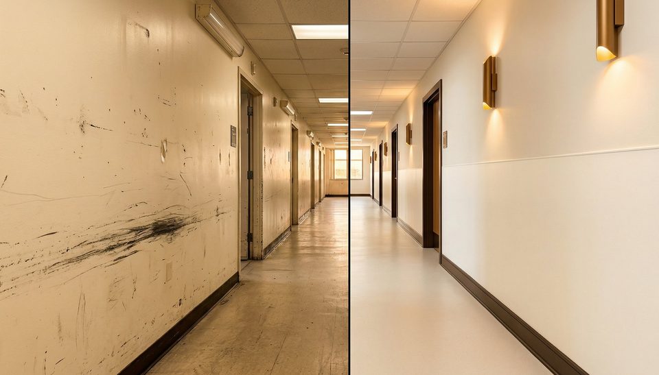 Wall protection installed in a commercial corridor